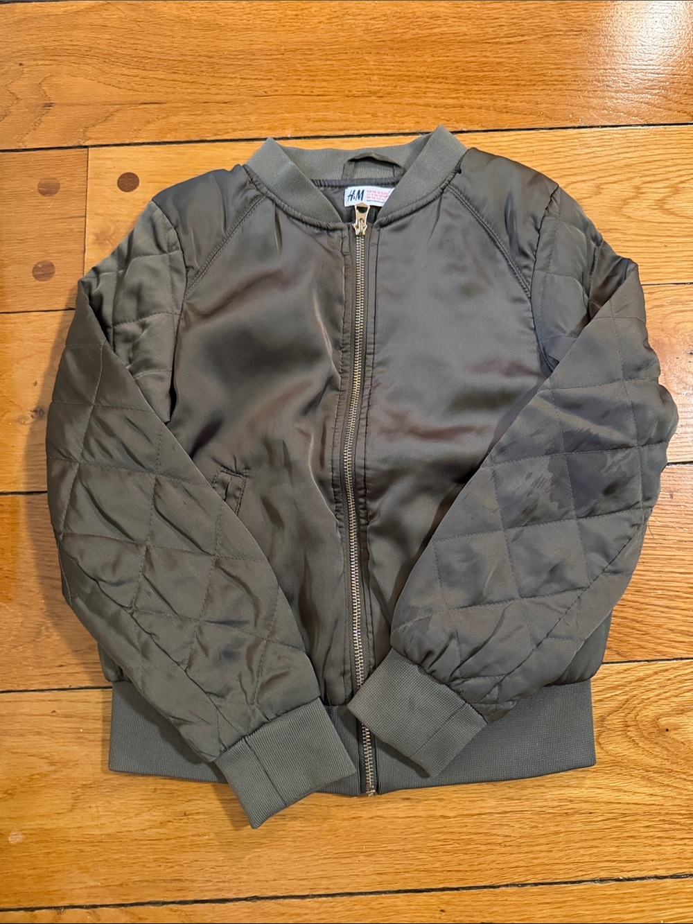 H&M Kids Olive Quilted-Sleeve Bomber Jacket